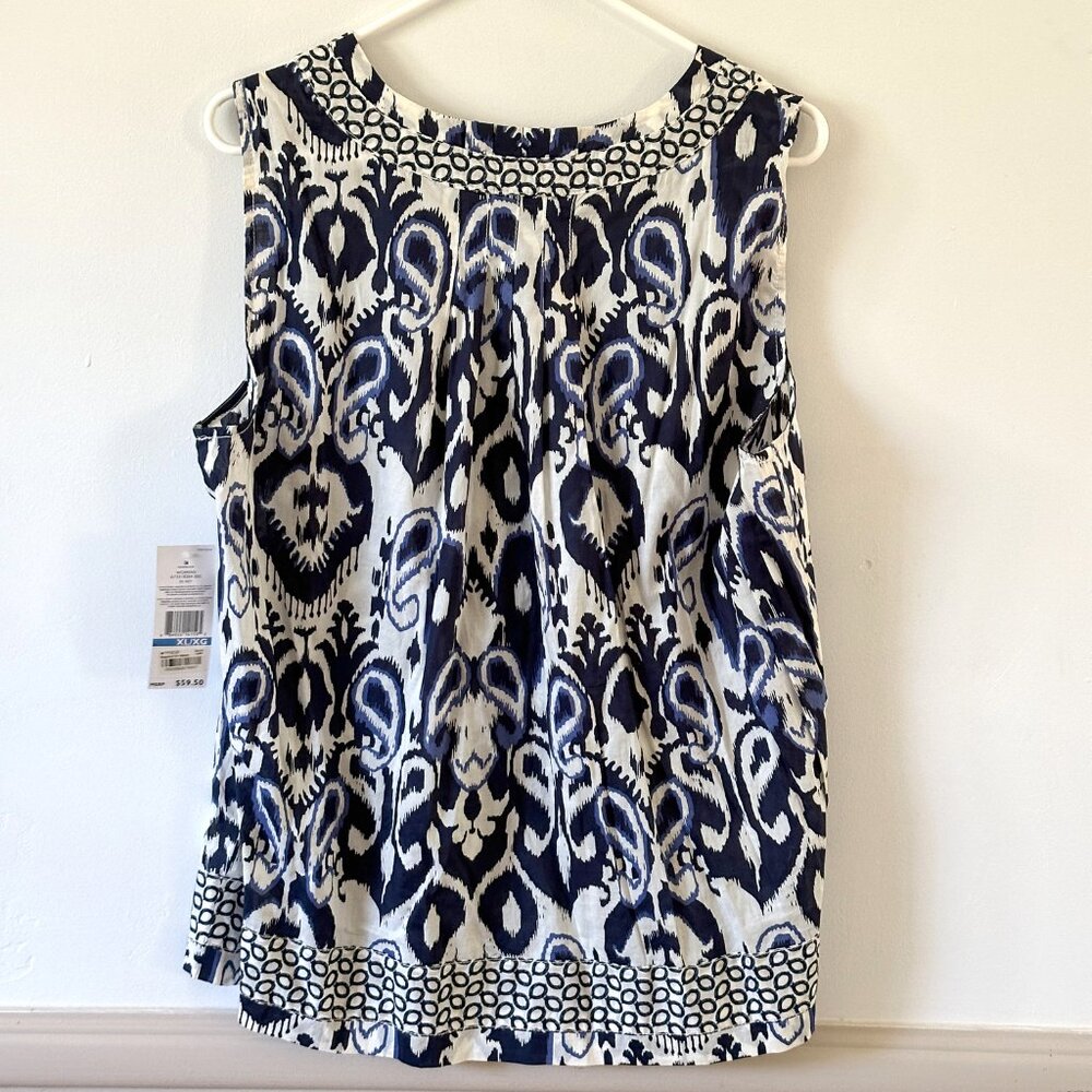 NWT Tommy Hilfiger Blue & White Blouse Sleeveless Ikat Top Sz XL — 100% Cotton